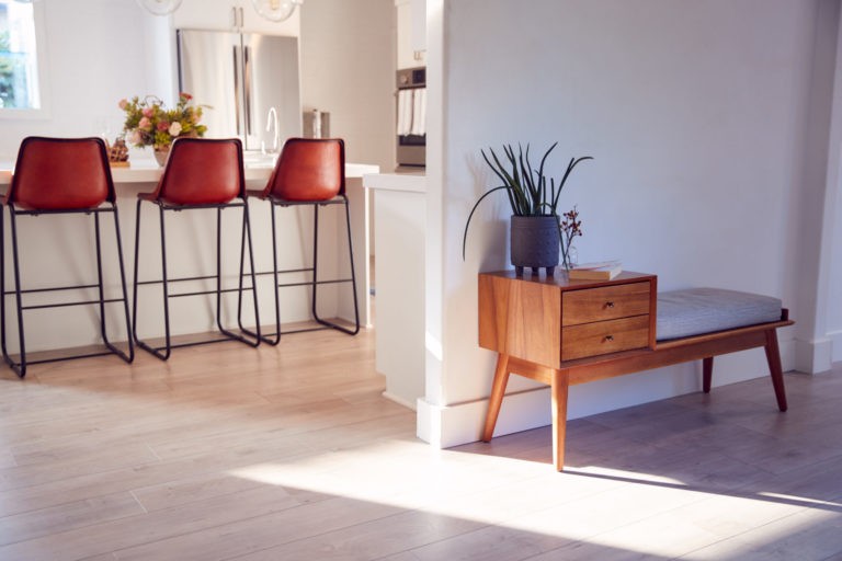 a room with a table and chairs