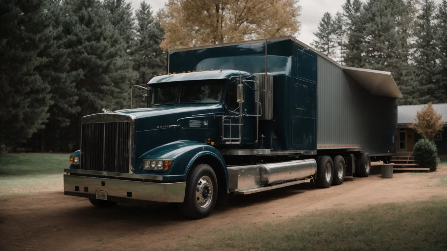 a large moving truck is parked in front of a house, ready for loading.