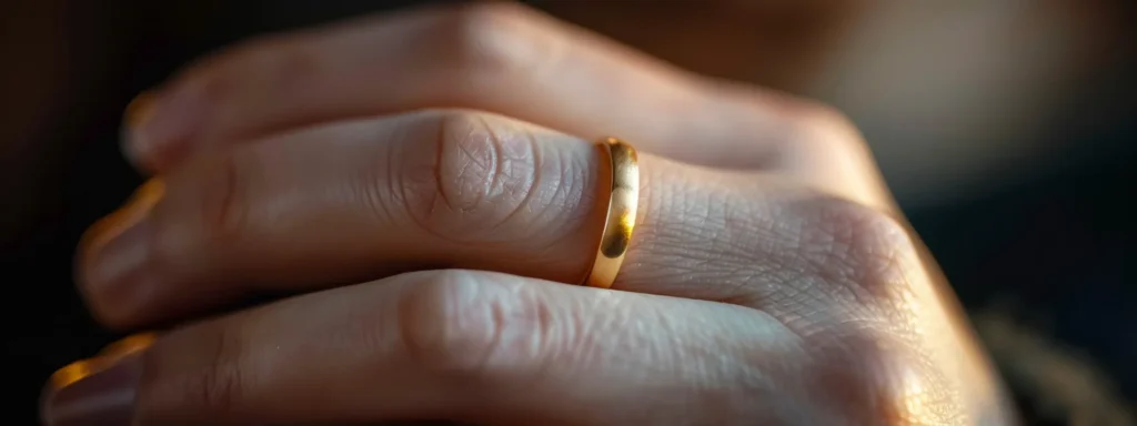 a close-up shot of a hand holding a 14k yellow gold wedding band, showcasing its timeless elegance and radiant appearance.