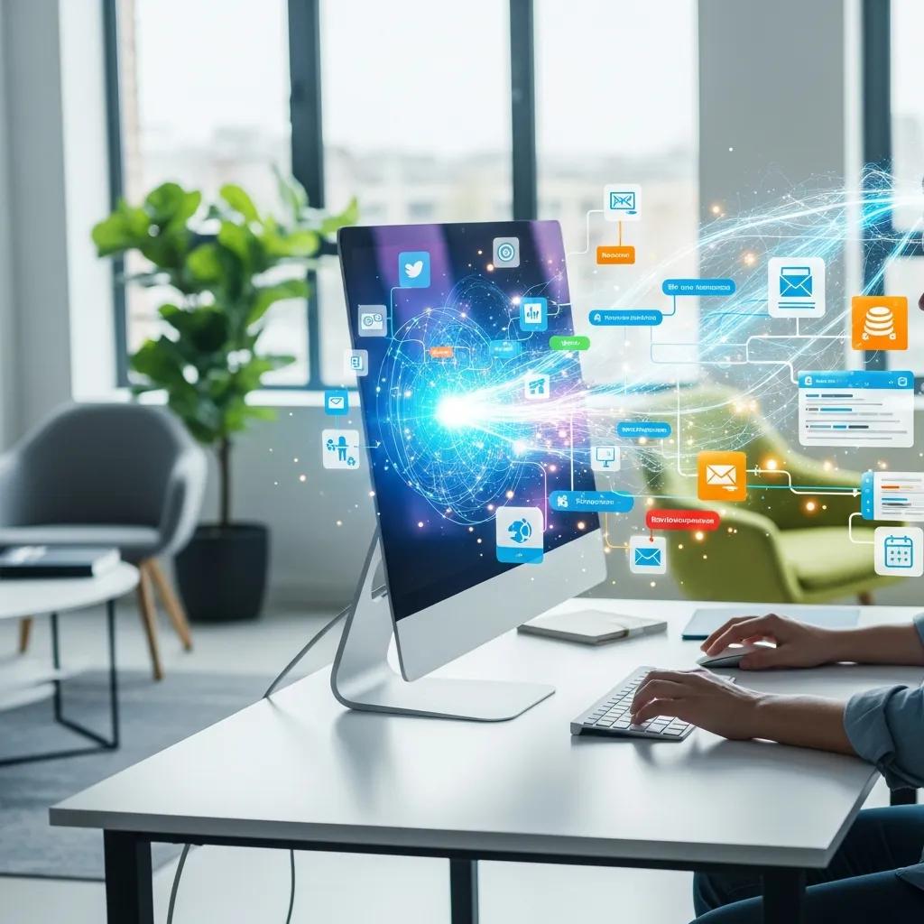 Person automating tasks on a computer in a modern office setting